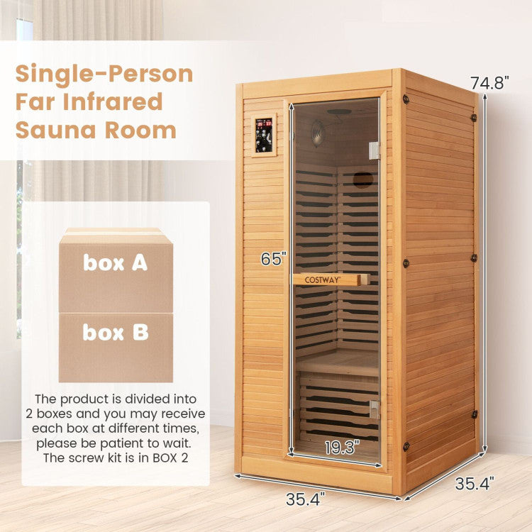 Far Infrared Wooden Sauna Room with Bluetooth Speakers and Oxygen Ionizer for 1-2 person