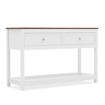Farmhouse Console Table with 2 Drawers & Open Storage Shelf