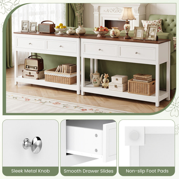 Farmhouse Console Table with 2 Drawers & Open Storage Shelf