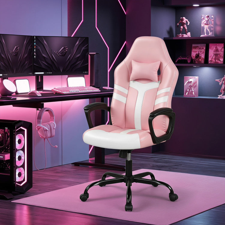 Faux Leather Upholstered Office Chair with Removable Head Pillow and Rocking Function