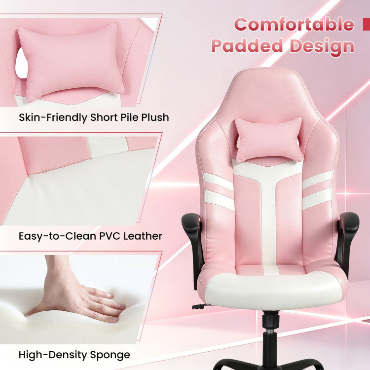 Faux Leather Upholstered Office Chair with Removable Head Pillow and Rocking Function