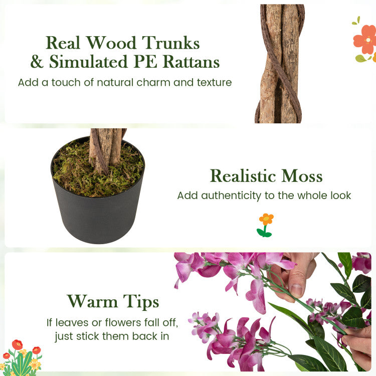 5.5 FT Faux Wisteria Plant in Nursery Pot with Blooming Flowers