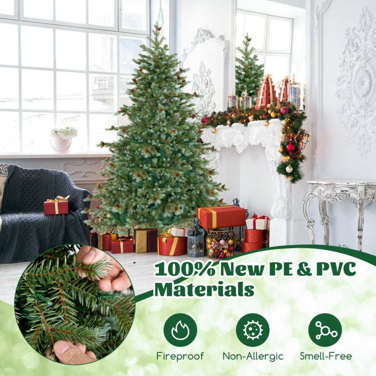 6/7/8 Feet Christmas Tree with Warm White LED Lights and Pine Cones