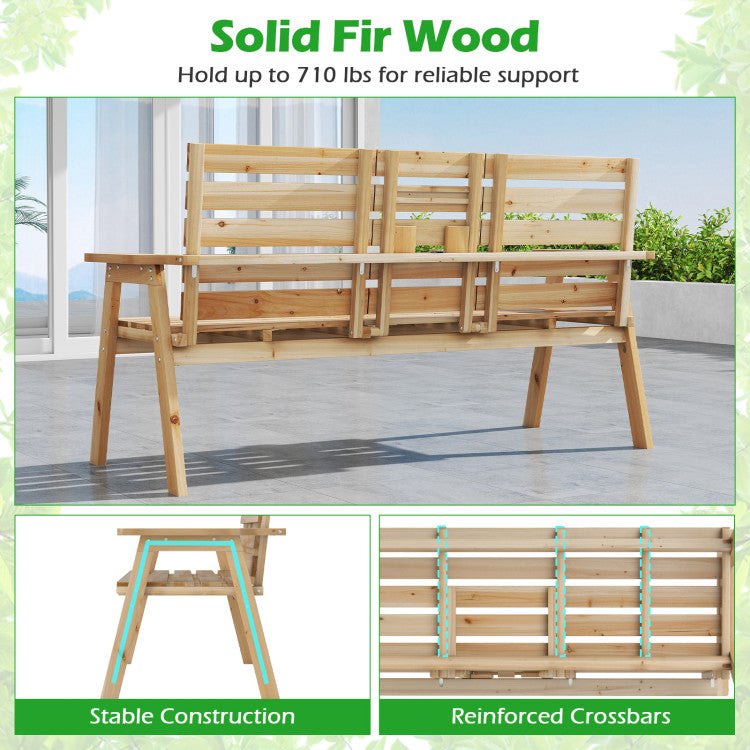 Outdoor Fir Wood Bench with Foldable Middle Table