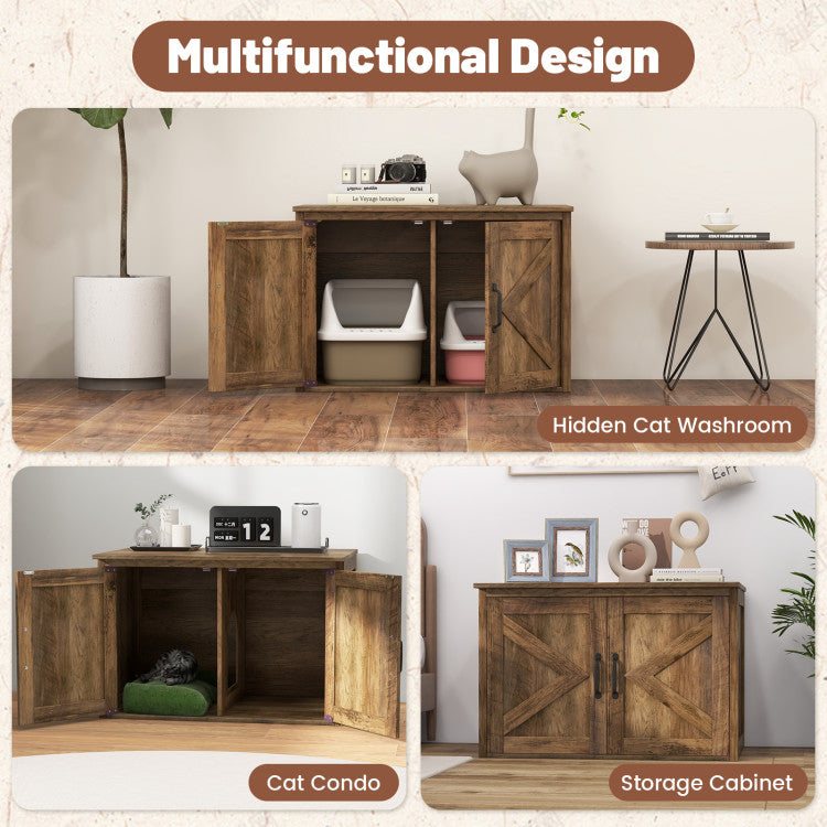 Flip Top Hidden Cat Washroom Furniture with Double Barn Doors and Removable Divider