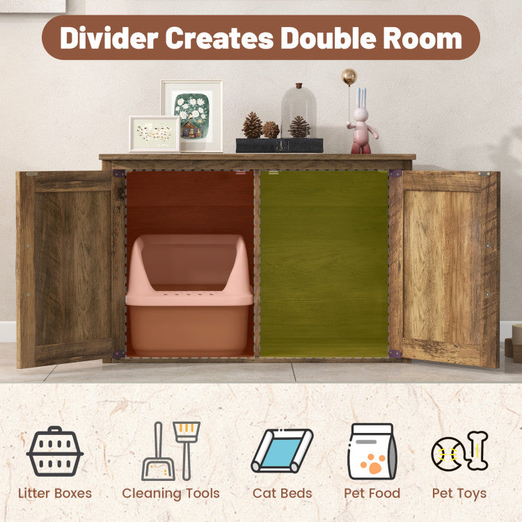 Flip Top Hidden Cat Washroom Furniture with Double Barn Doors and Removable Divider