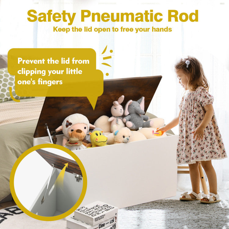 Flip-top Storage Chest with Self-hold Cover and Pneumatic Rod
