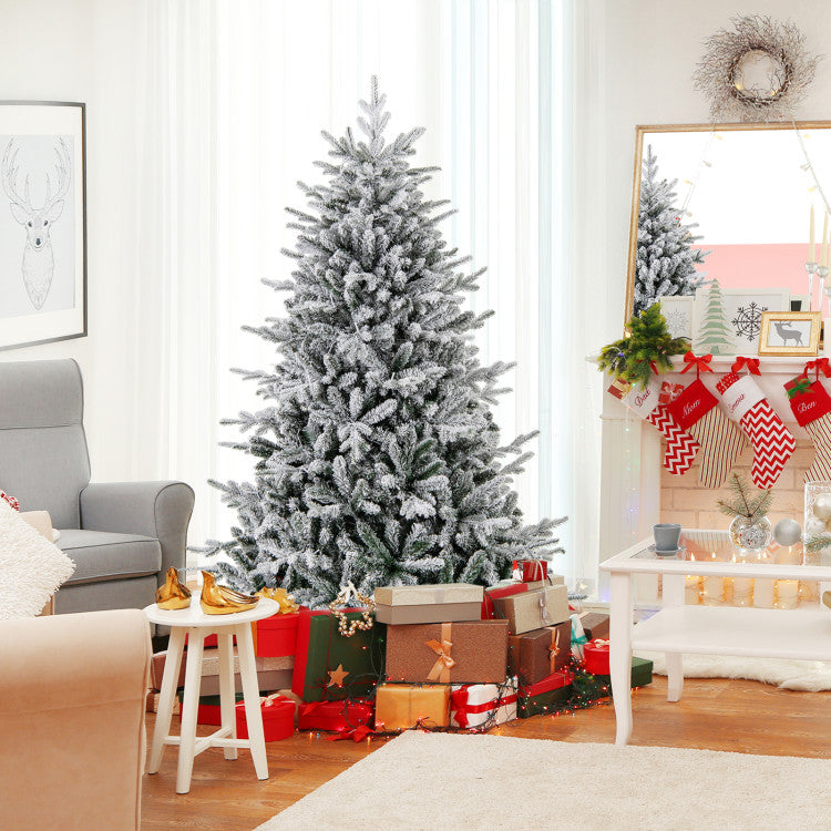 4.5/6/7 Feet Flocked Christmas Tree with 8 Lighting Modes and Multi-Color LED Lights