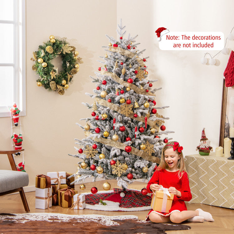 4.5/6/7 Feet Flocked Christmas Tree with 8 Lighting Modes and Multi-Color LED Lights