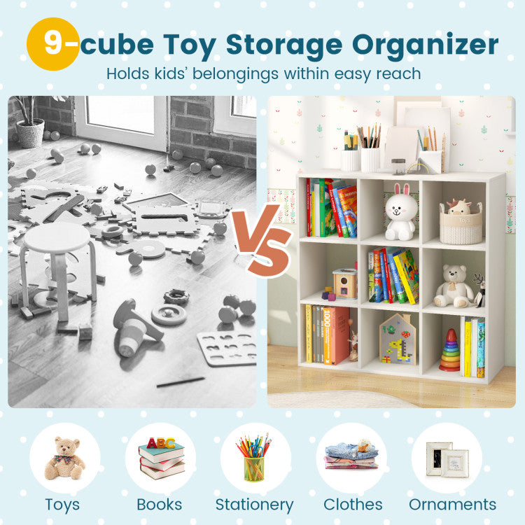 Wooden Kids Bookcase with Storage Cubbies and Anti-toppling Devices