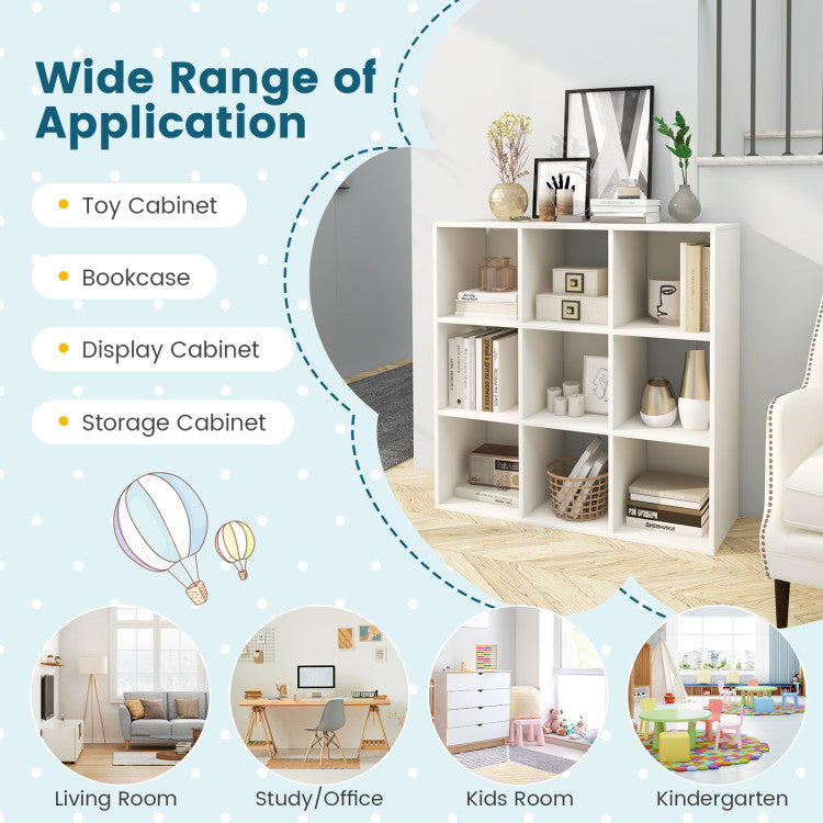 Wooden Kids Bookcase with Storage Cubbies and Anti-toppling Devices