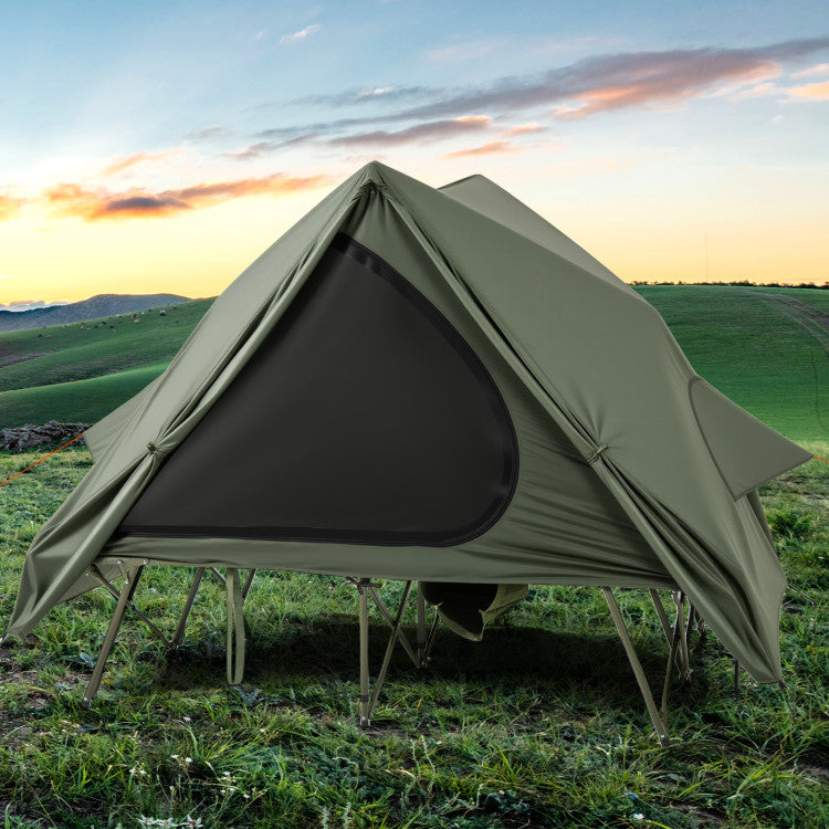 Foldable 2-Person Camping Cot Tent with Pop-up Tent Shelter and Portable Wheeled Bag