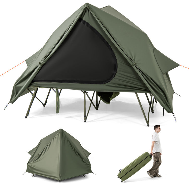 Foldable 2-Person Camping Cot Tent with Pop-up Tent Shelter and Portable Wheeled Bag
