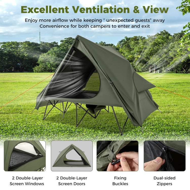 Foldable 2-Person Camping Cot Tent with Pop-up Tent Shelter and Portable Wheeled Bag