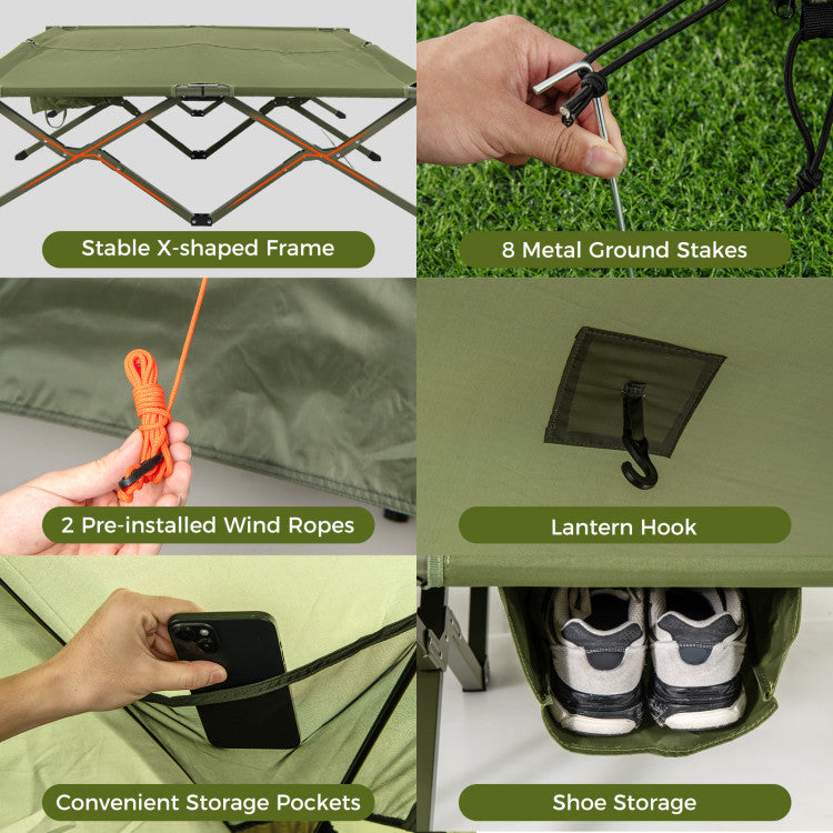 Foldable 2-Person Camping Cot Tent with Pop-up Tent Shelter and Portable Wheeled Bag