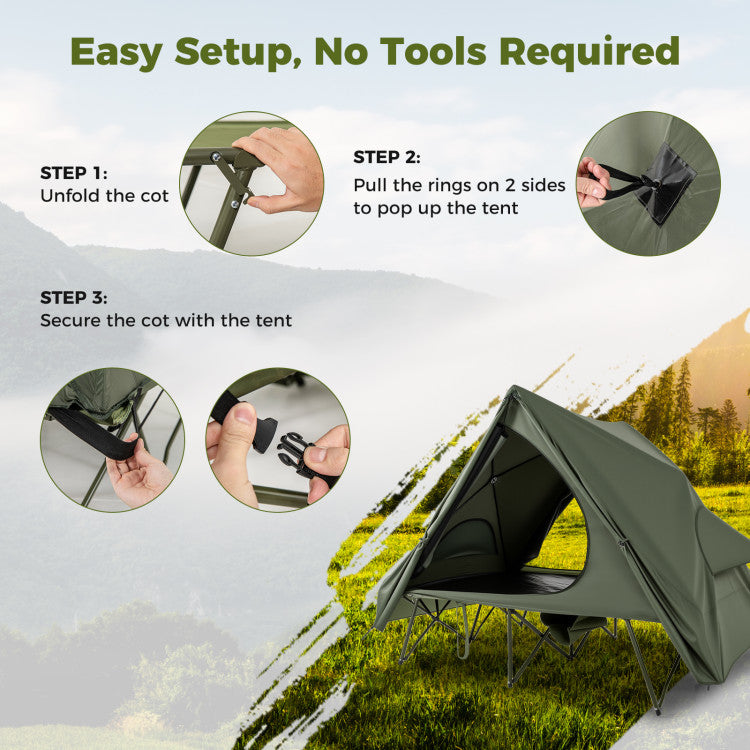 Foldable 2-Person Camping Cot Tent with Pop-up Tent Shelter and Portable Wheeled Bag