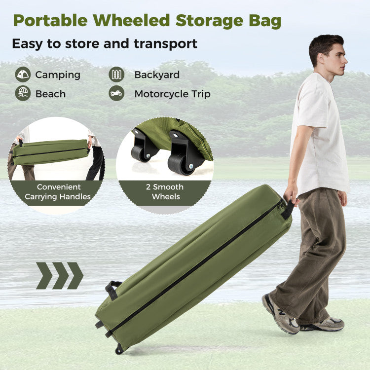 Foldable 2-Person Camping Cot Tent with Pop-up Tent Shelter and Portable Wheeled Bag