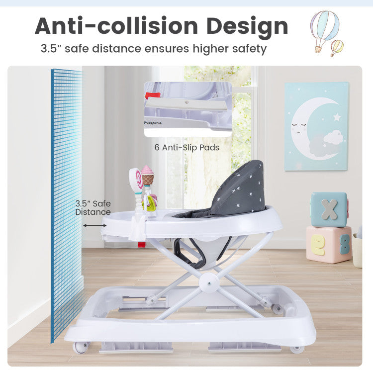 Foldable Baby Activity Walker with Adjustable Height and Detachable Seat Cushion