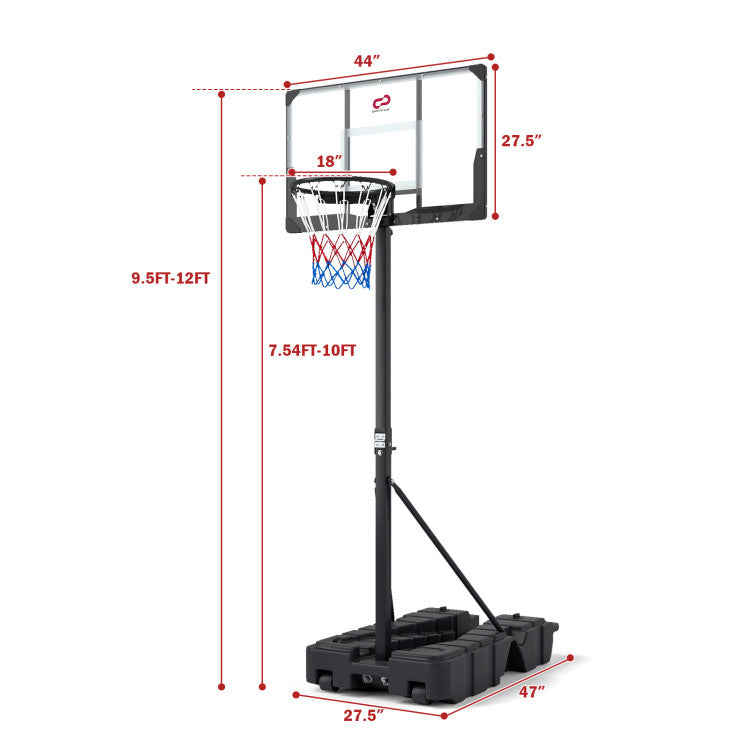 Foldable Basketball Hoop 7.54-10 ft Stepless Adjustable with PC Backboard