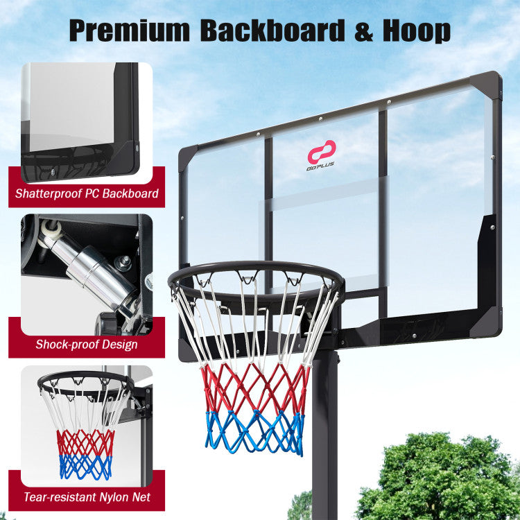 Foldable Basketball Hoop 7.54-10 ft Stepless Adjustable with PC Backboard