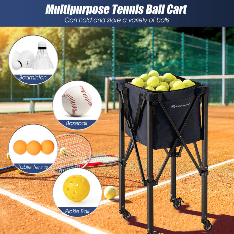 Lightweight Foldable Tennis Ball Teaching Cart with Wheels and Removable Bag
