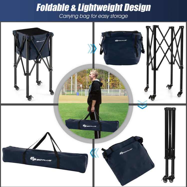 Lightweight Foldable Tennis Ball Teaching Cart with Wheels and Removable Bag