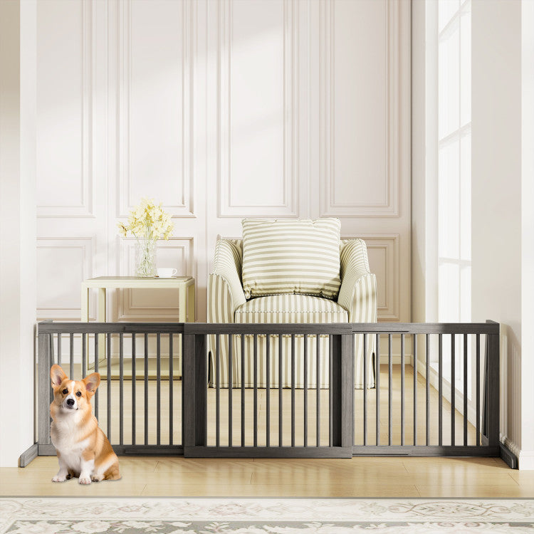Folding Adjustable Free Standing 3 Panel Wood Fence for Dogs