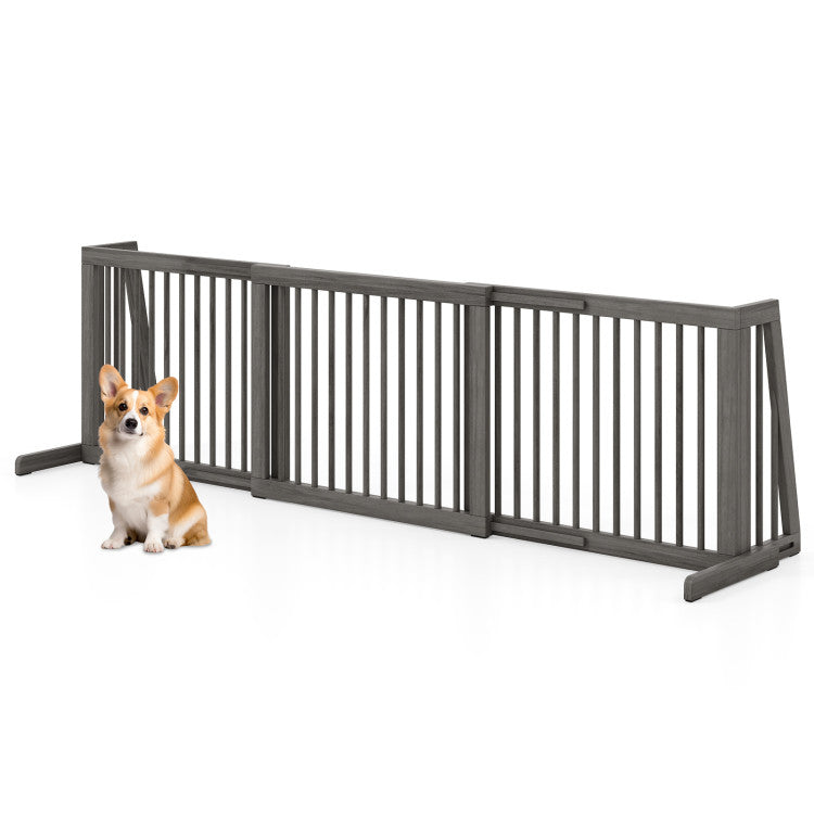 Folding Adjustable Free Standing 3 Panel Wood Fence for Dogs