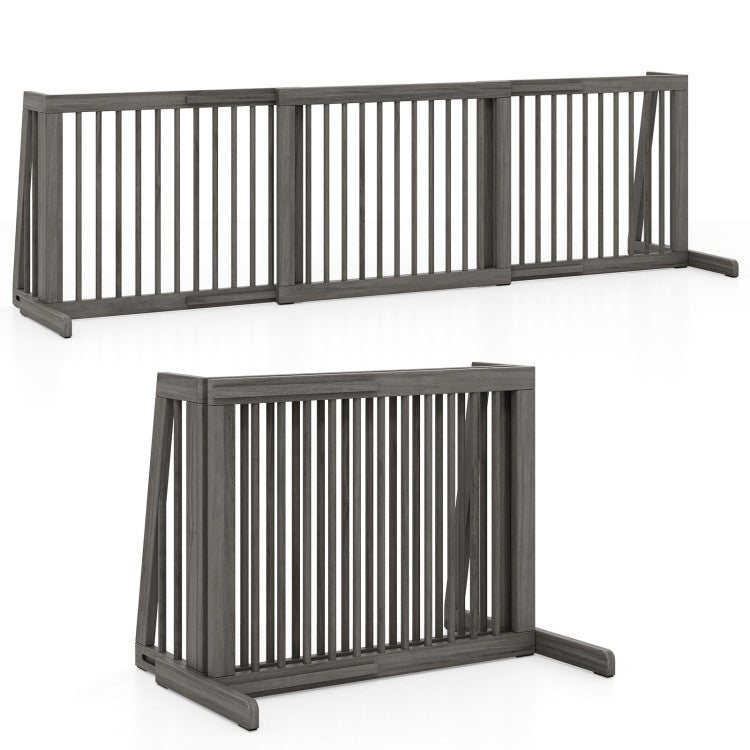 Folding Adjustable Free Standing 3 Panel Wood Fence for Dogs