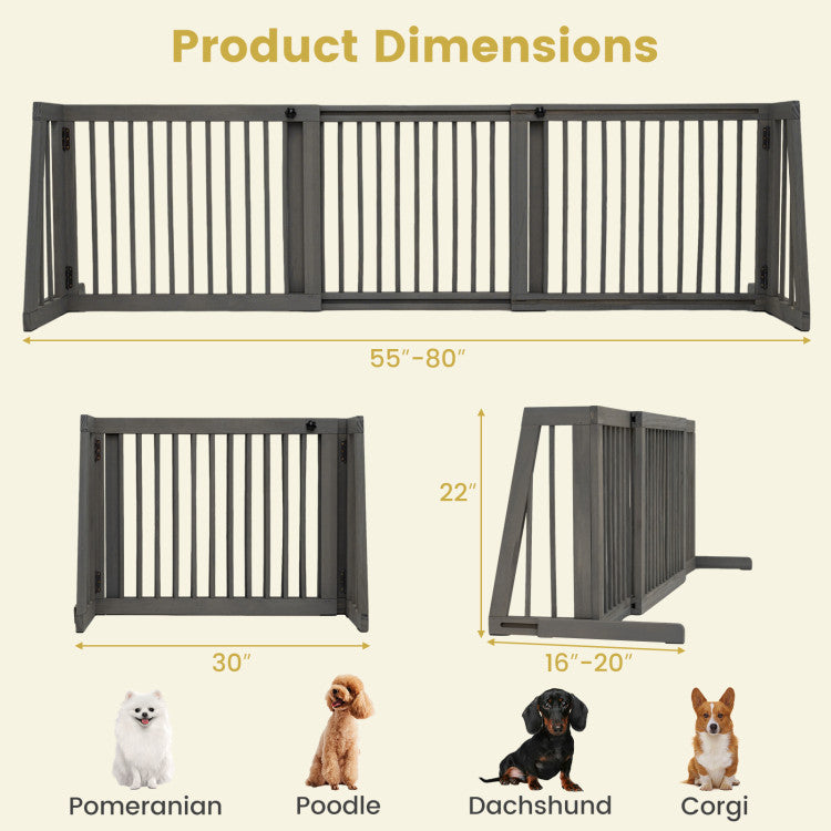 Folding Adjustable Free Standing 3 Panel Wood Fence for Dogs