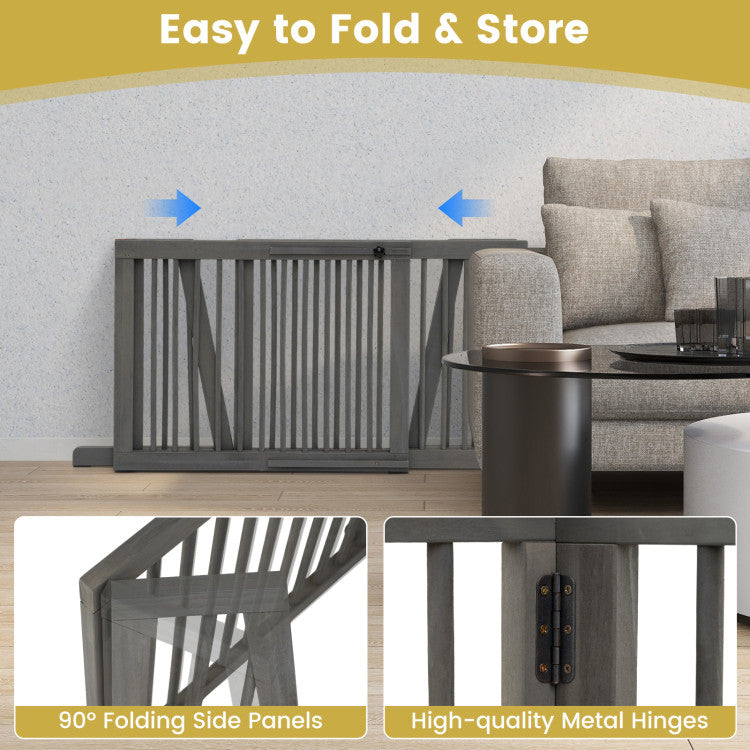 Folding Adjustable Free Standing 3 Panel Wood Fence for Dogs