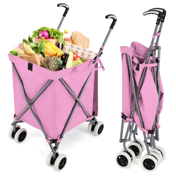 Folding Shopping Utility Cart with Water-Resistant Removable Canvas Bag