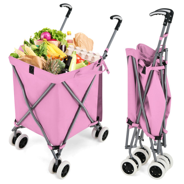 Folding Shopping Utility Cart with Water-Resistant Removable Canvas Bag