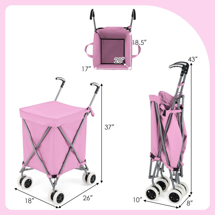 Folding Shopping Utility Cart with Water-Resistant Removable Canvas Bag