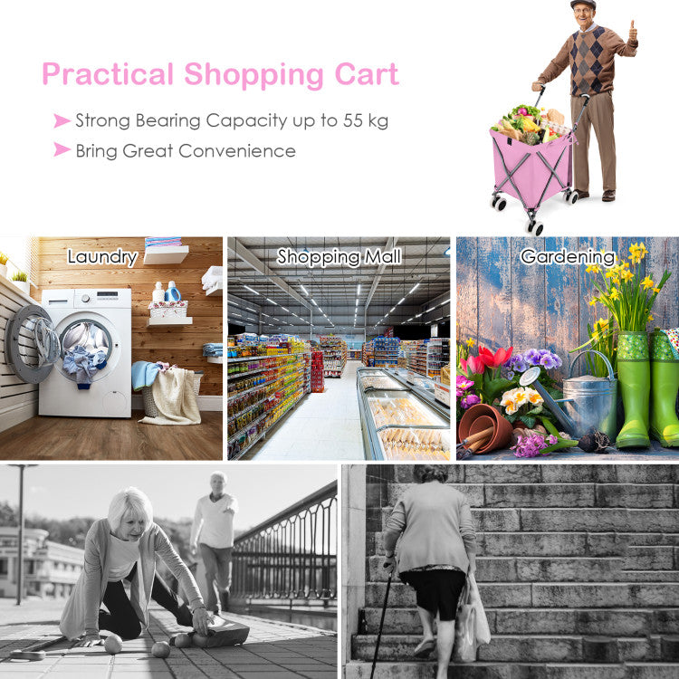Folding Shopping Utility Cart with Water-Resistant Removable Canvas Bag