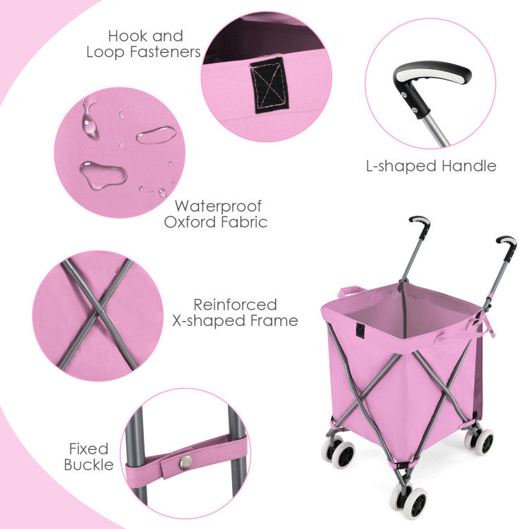 Folding Shopping Utility Cart with Water-Resistant Removable Canvas Bag