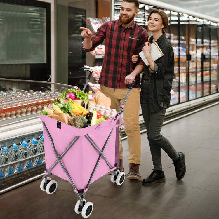 Folding Shopping Utility Cart with Water-Resistant Removable Canvas Bag