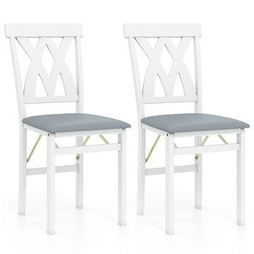 Folding Wooden Dining Chair Set of 2 Faux Leather Upholstered Kitchen Armless Chairs