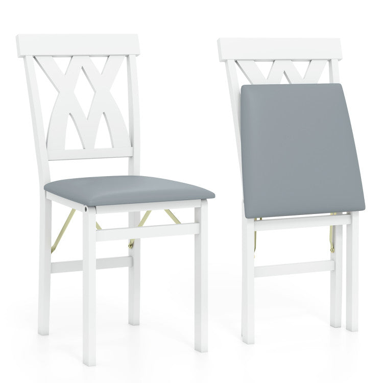 Folding Wooden Dining Chair Set of 2 Faux Leather Upholstered Kitchen Armless Chairs