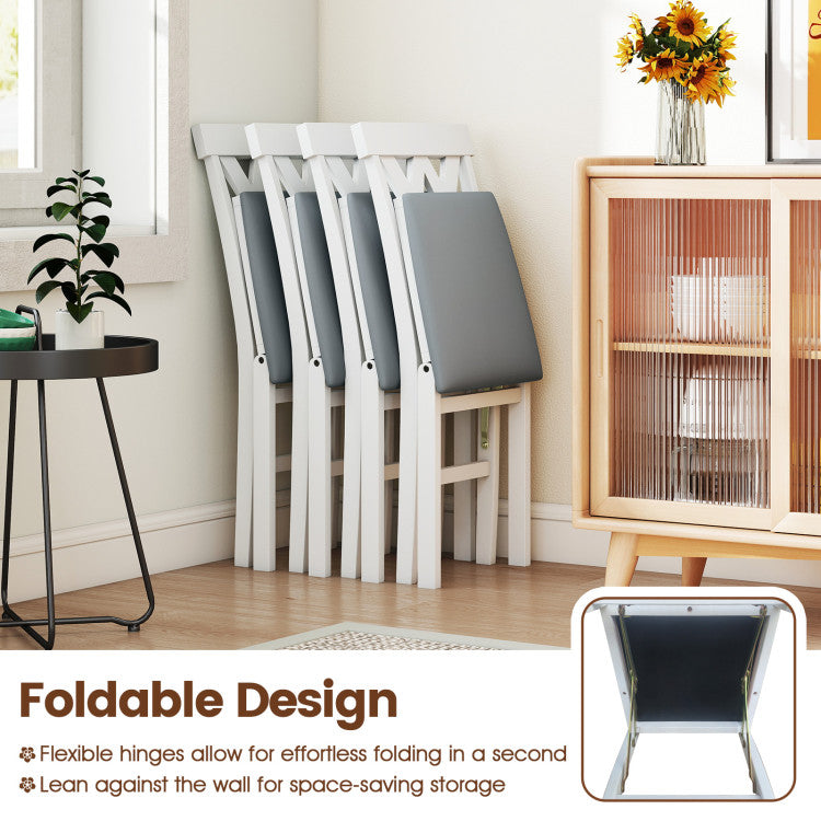 Folding Wooden Dining Chair Set of 2 Faux Leather Upholstered Kitchen Armless Chairs