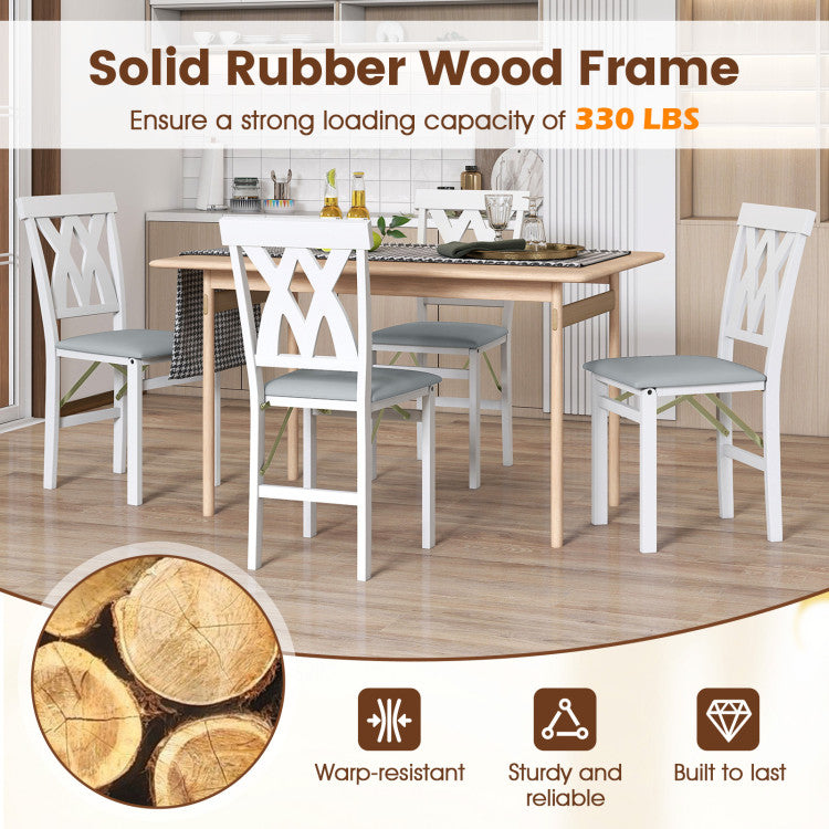 Folding Wooden Dining Chair Set of 2 Faux Leather Upholstered Kitchen Armless Chairs