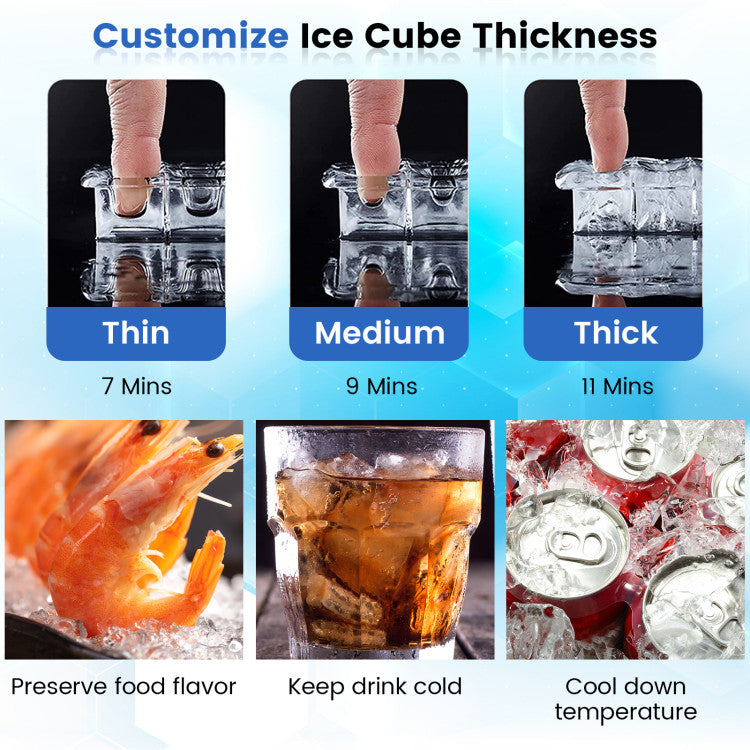 115V Free-Standing Undercounter Built-In Ice Maker with Self-Cleaning Function