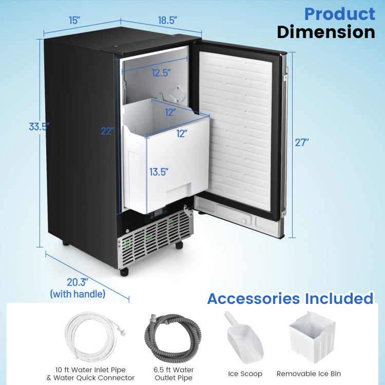 115V Free-Standing Undercounter Built-In Ice Maker with Self-Cleaning Function