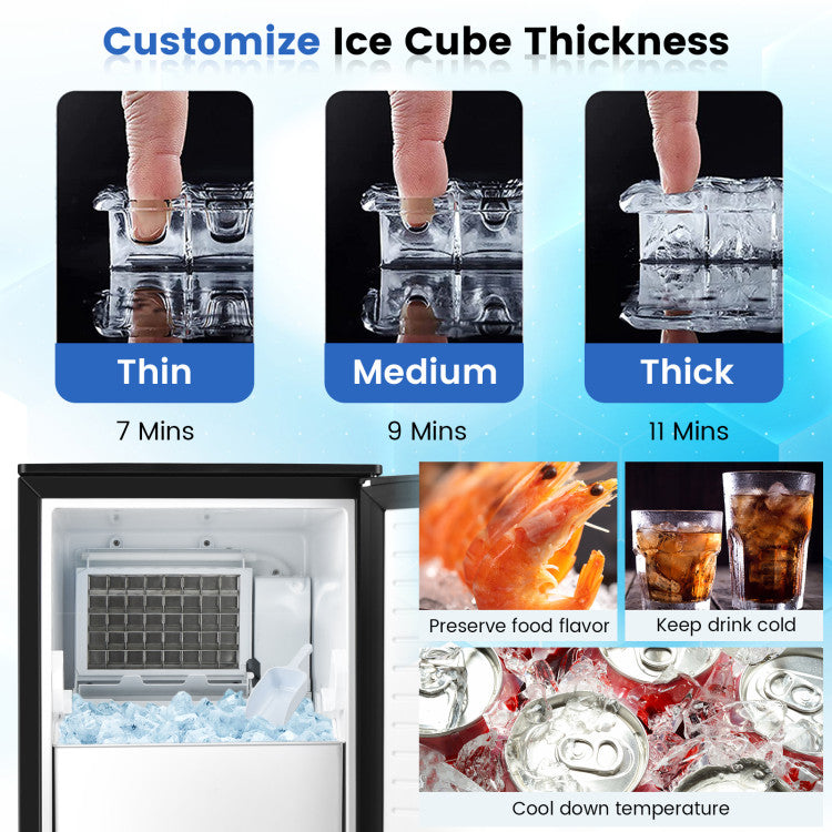 115V Free-Standing Undercounter Built-In Ice Maker with Self-Cleaning Function
