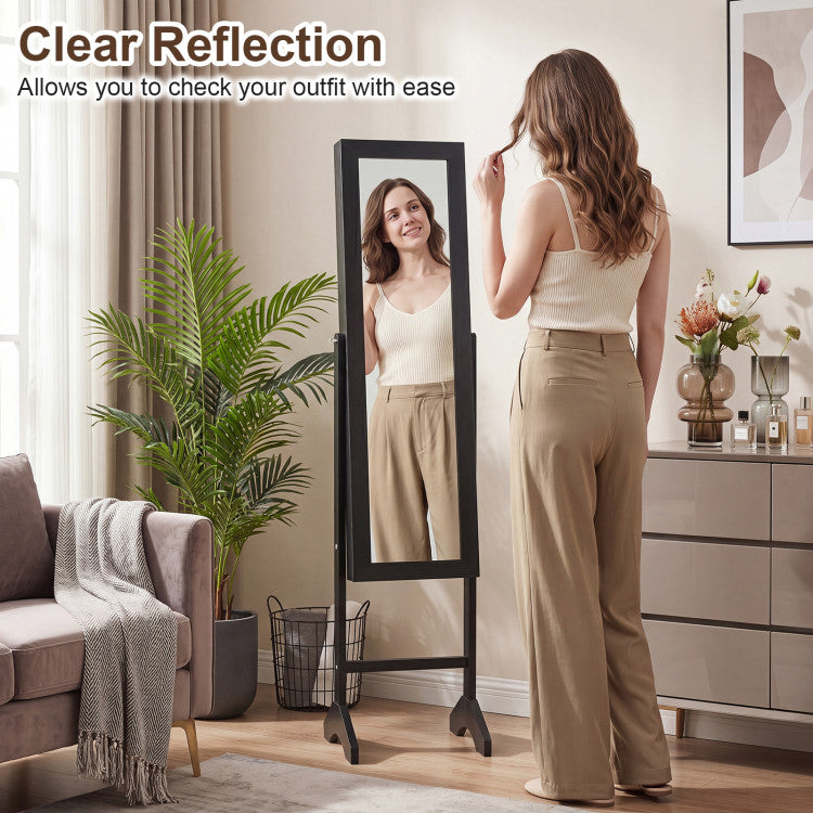 Freestanding Jewelry Armoire with Velvet Lining and Full Length Mirror