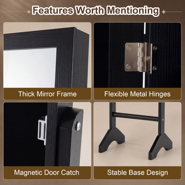 Freestanding Jewelry Armoire with Velvet Lining and Full Length Mirror