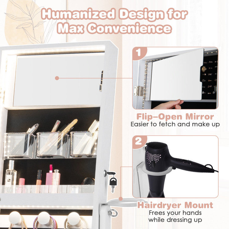 Freestanding Jewelry Cabinet with Full Length HD Mirror