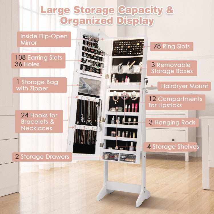 Freestanding Jewelry Cabinet with Full Length HD Mirror