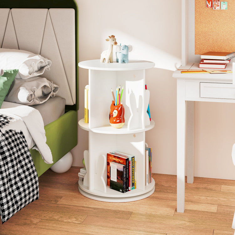 2 Tier Freestanding Kids Rotating Bookshelf Storage Rack with Bunny Baffles