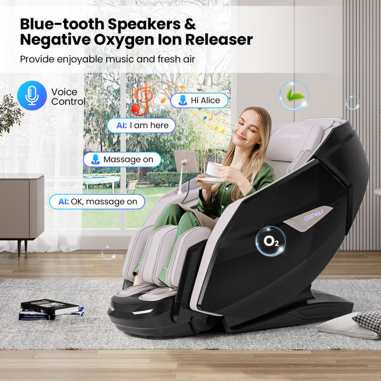 Kenzo 41-7D Dual Roller System Flexible Track Zero Gravity Full Body Massage Chair with Heart Rate Monitor and Health Detecti